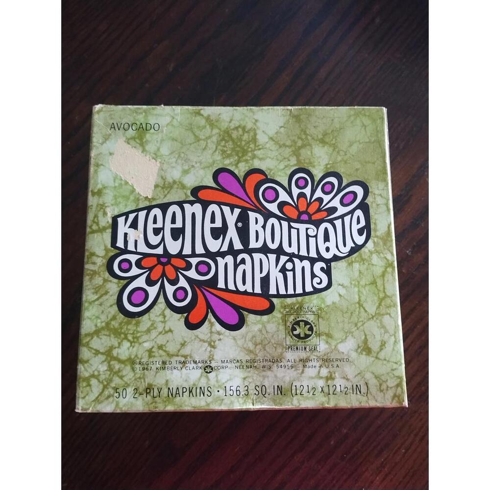 Avocado Green Kleenex Boutique Napkins Cocktail Size 1967 vintage sealed‎ Unopen